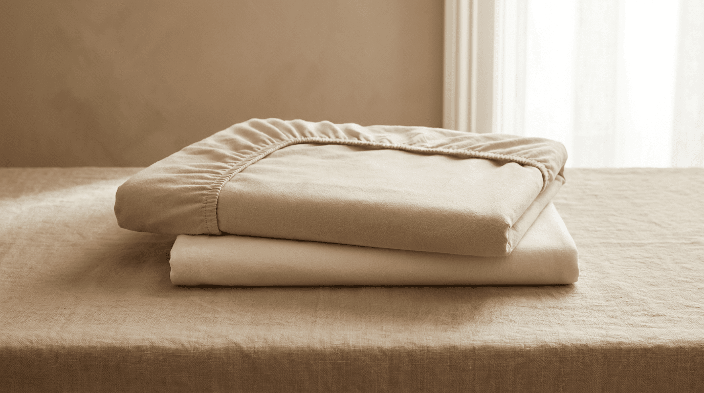 Baby in grey onesie on crib sheet