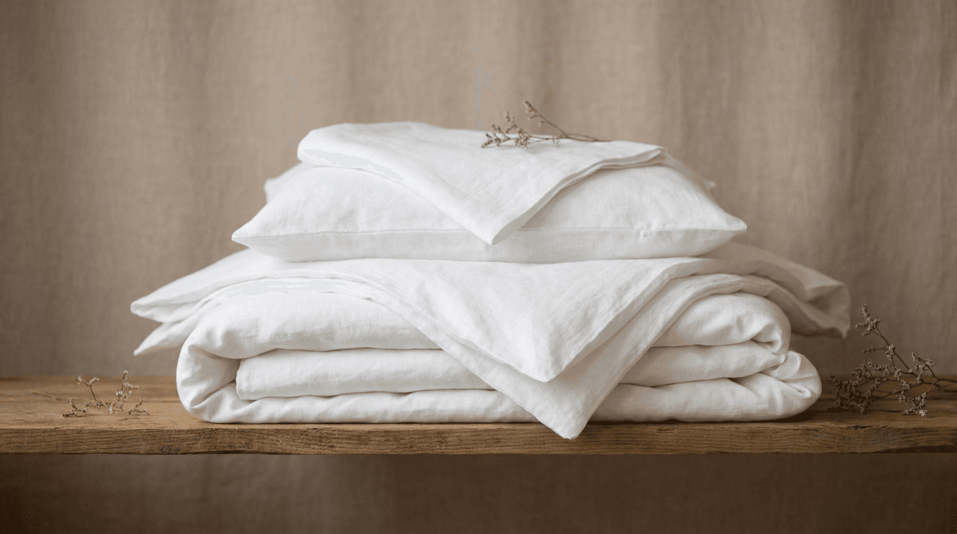 Duvet cover sets — white duvet cover on wooden table