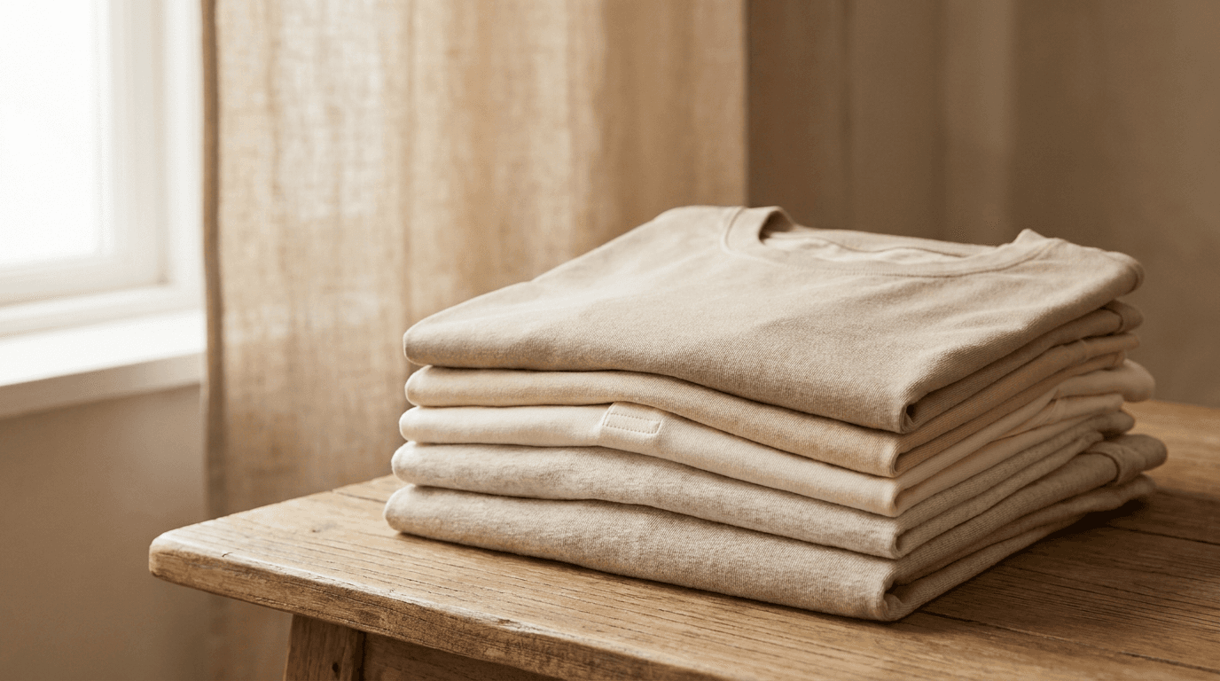 Stacked white cotton t-shirts