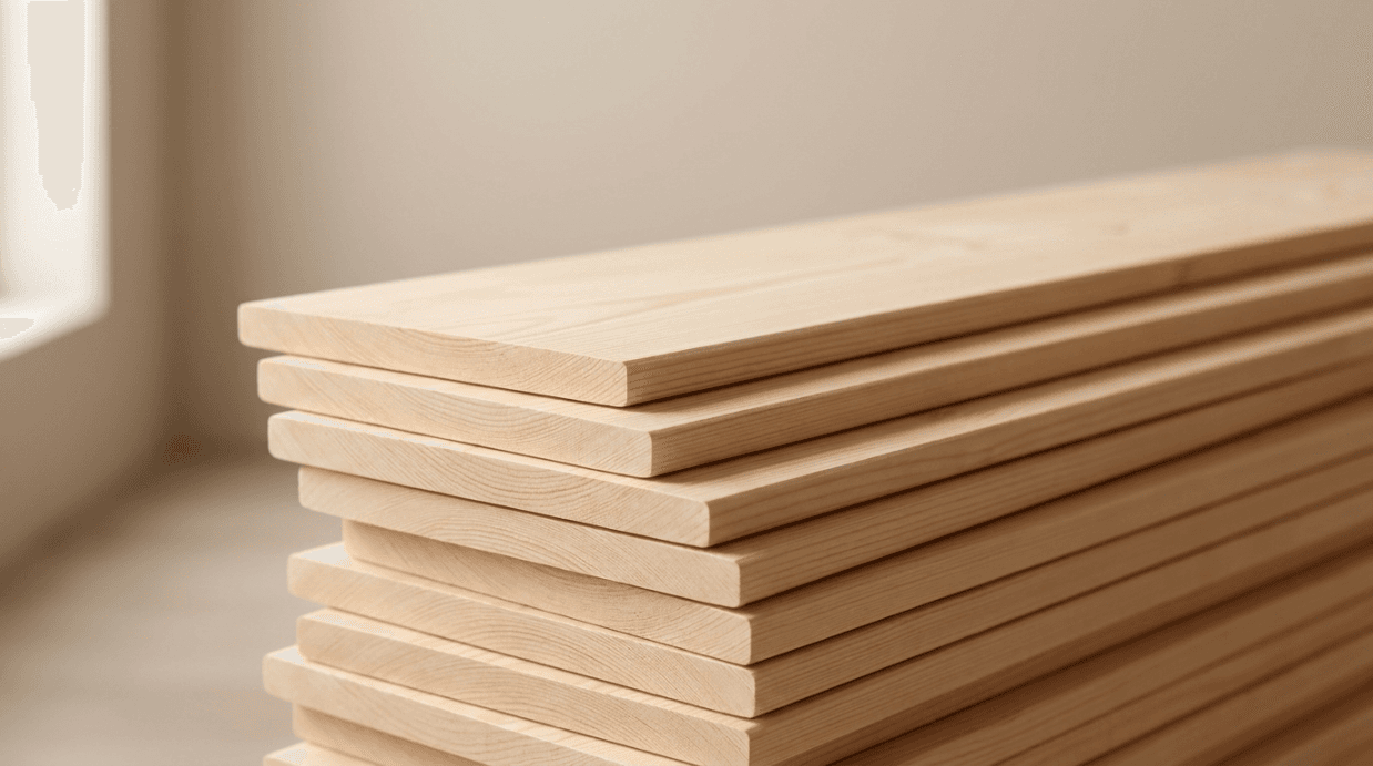 Spruce timber planks stacked