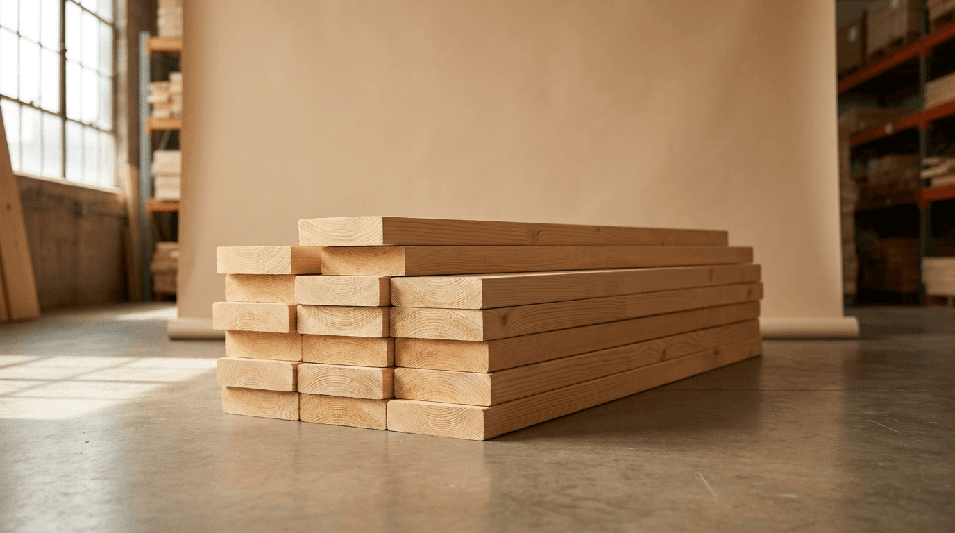 Pine lumber planks stacked at a mill