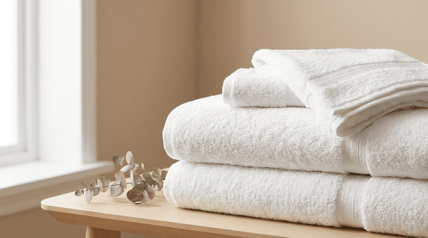 Stacked white bath towels