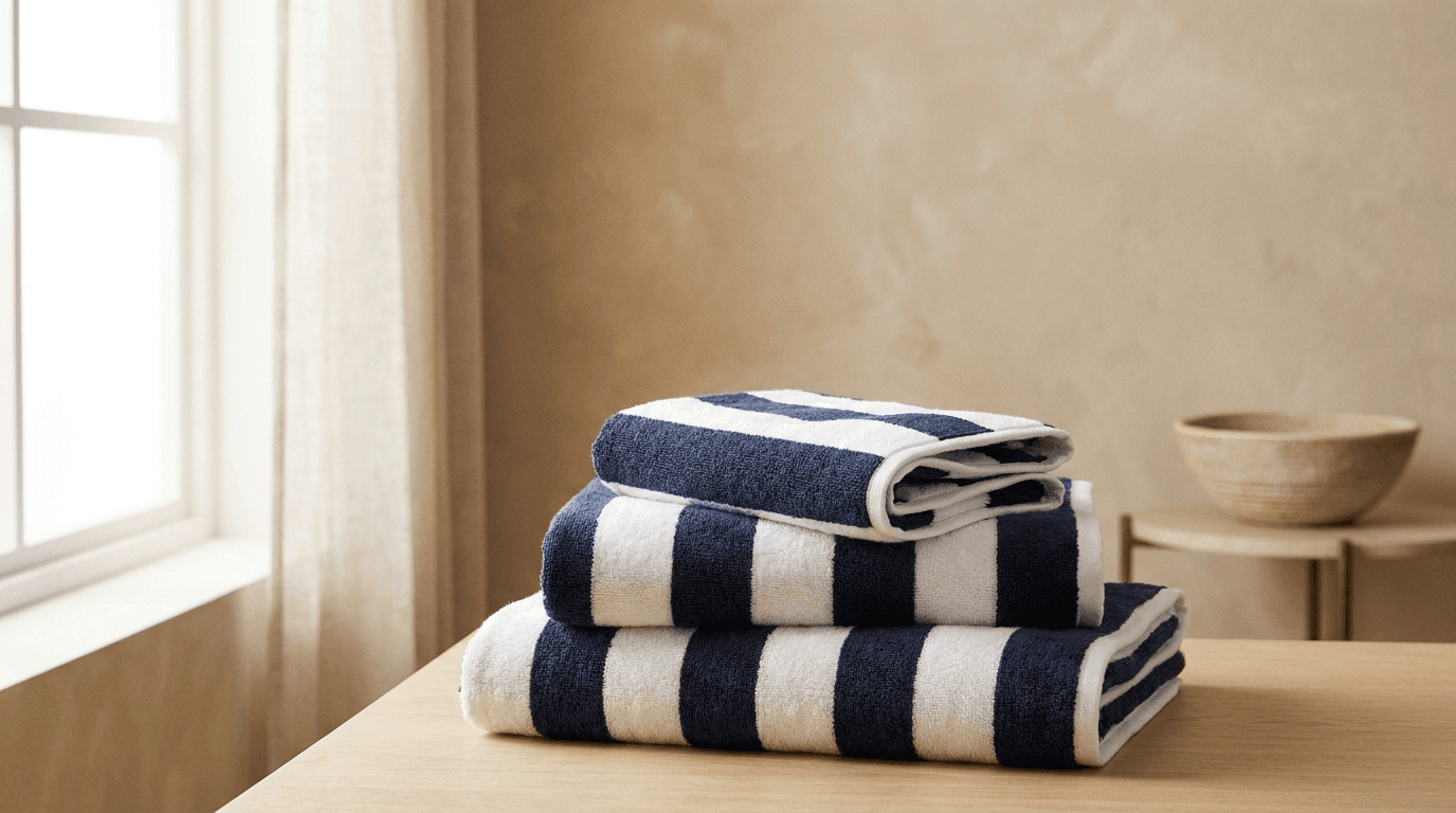 Navy and white striped cabana pool towels