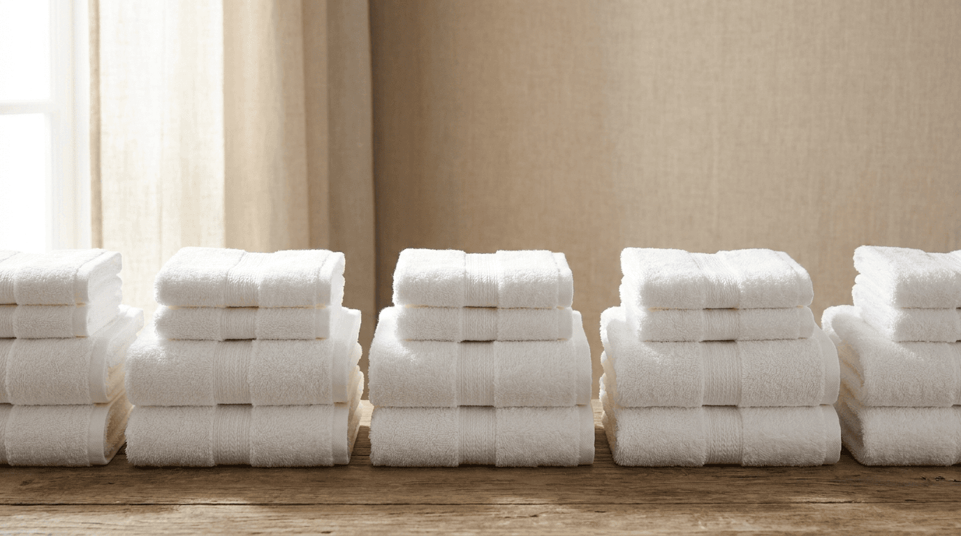 Folded hand towels near plants