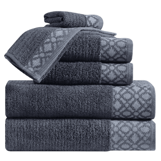 Navy jacquard patterned woven towels