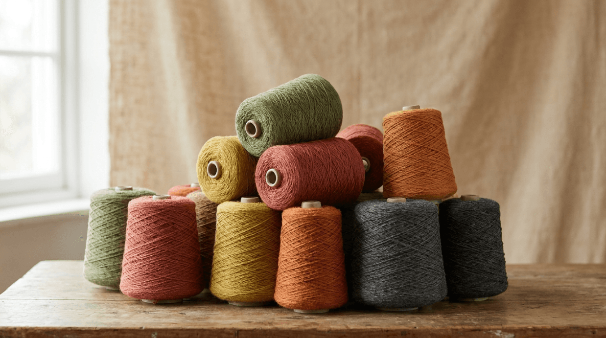 Dyed coloured yarn spools